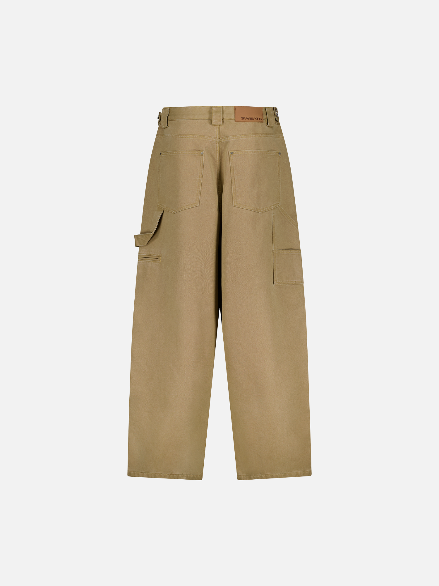 SWEATS EU double knee pant in sand color, featuring reinforced knee patches and a relaxed fit, shown from the back.