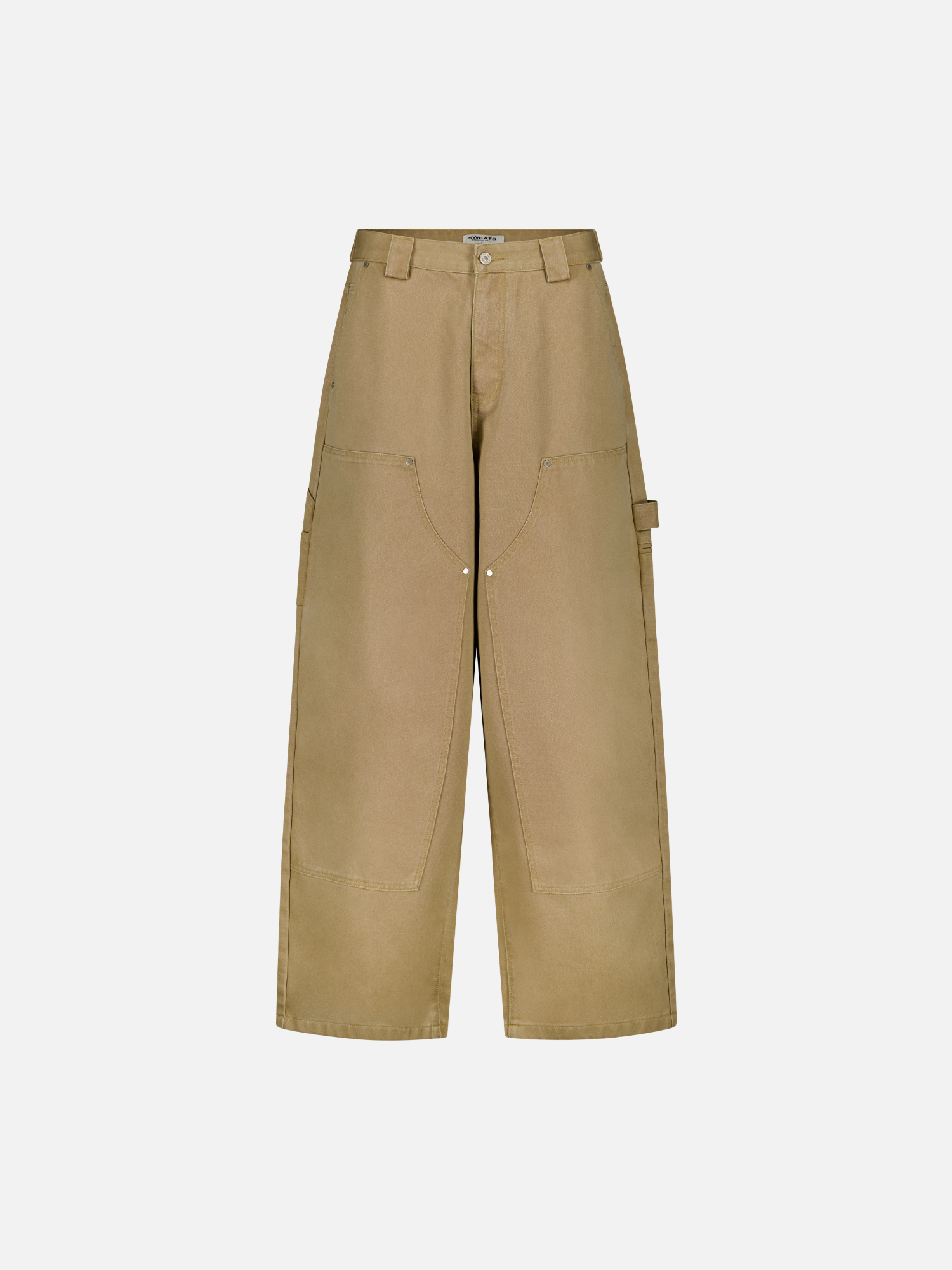 Front view of SWEATS EU double knee sand-colored pants, showcasing their casual fit and double knee design.