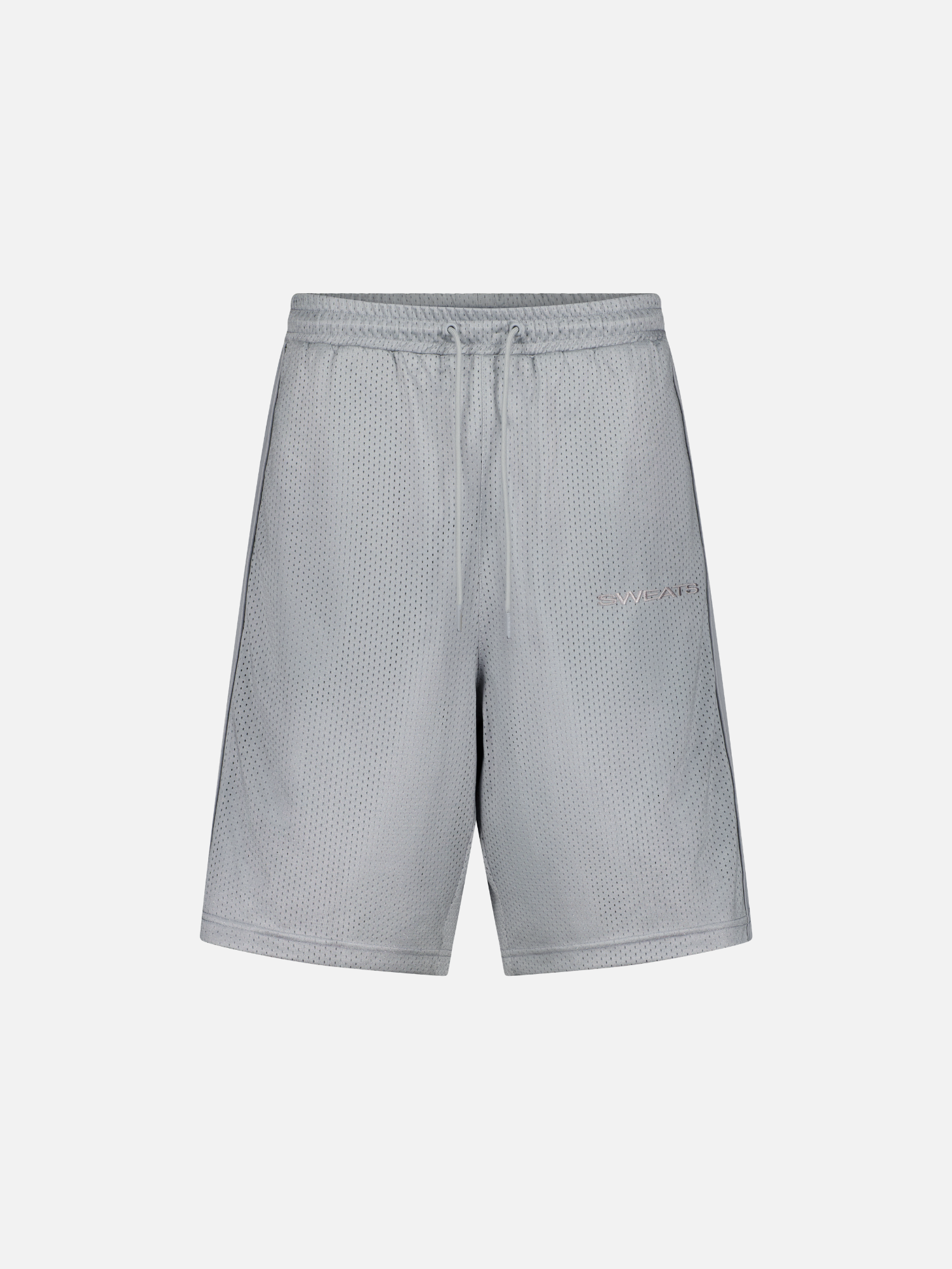 Grey mesh shorts by Sweats EU featuring a comfortable fit and breathable fabric, ideal for active wear.