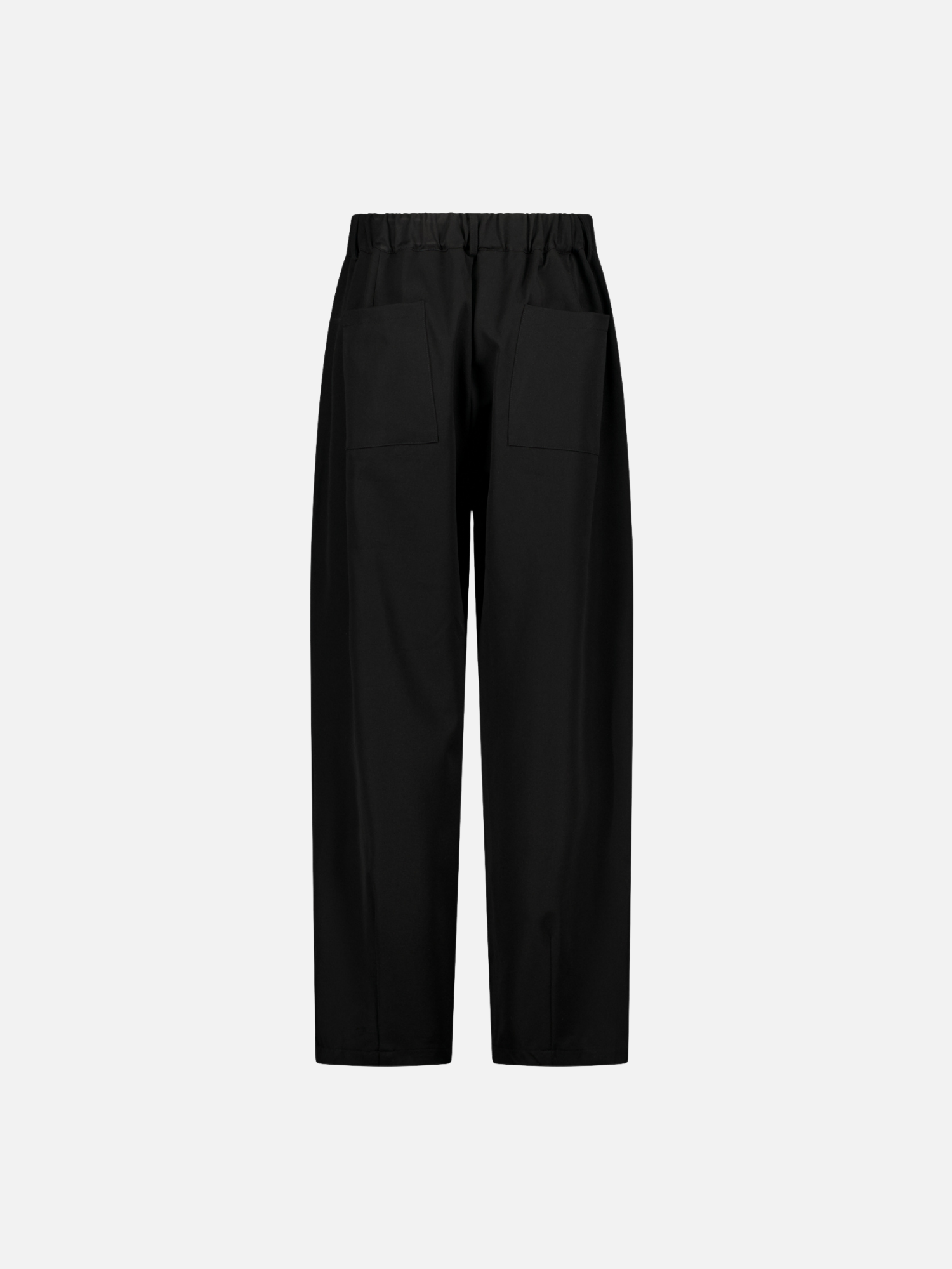 Back view of black pleated pants by Sweats EU, showcasing their tailored design and comfortable fit.