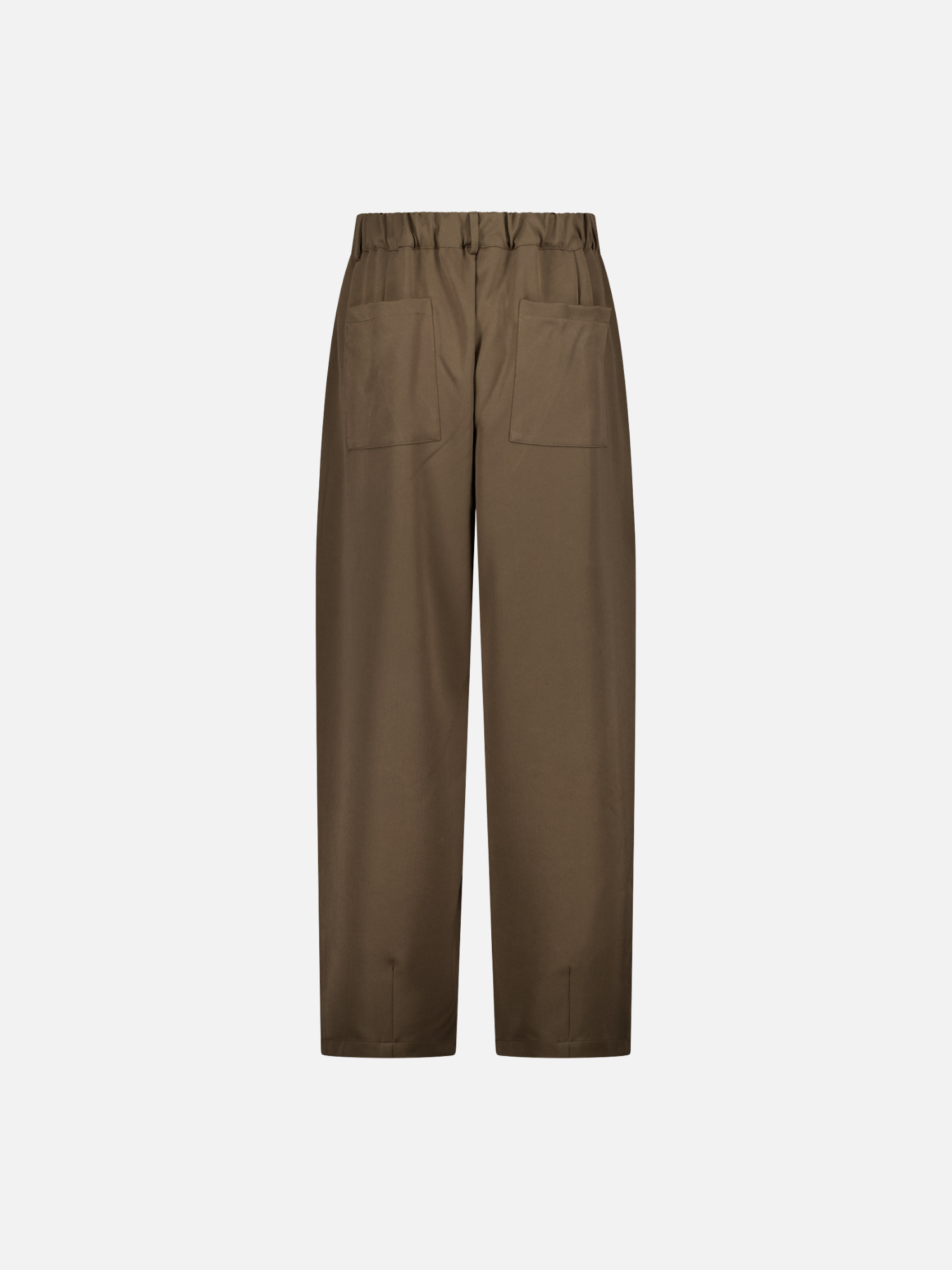 Back view of brown pleated pants by Sweats EU, showcasing the tailored fit and classic design.