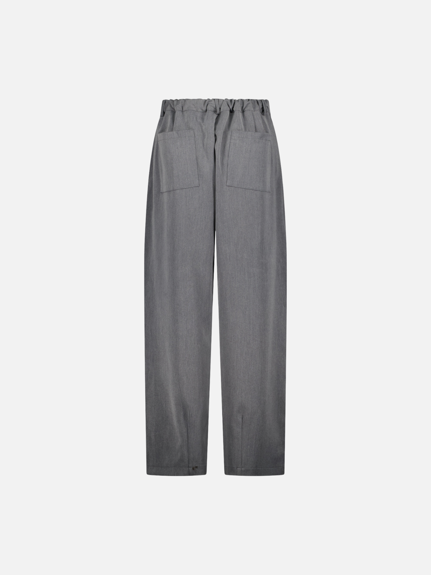 Back view of grey pleated pants by Sweats EU, showcasing tailored design and pleats on a casual yet stylish women's pant.