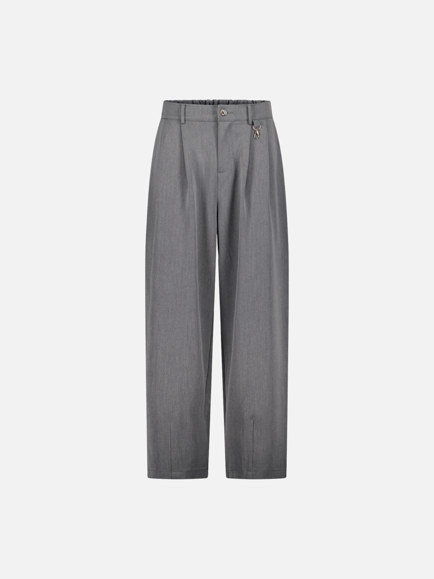 Grey pleated pants by Sweats EU featuring front view, tailored fit with crisp pleats and classic design.