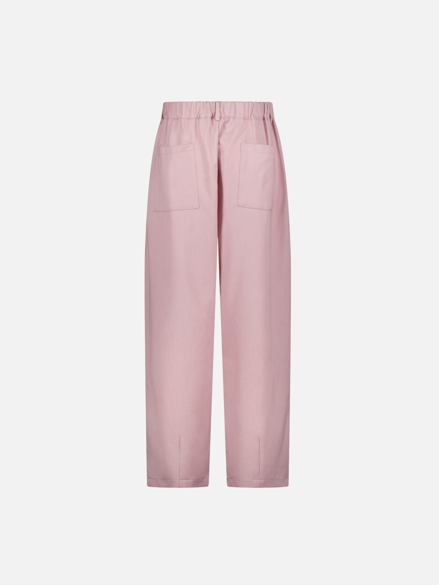 Back view of pink pleated pants by Sweats EU, showcasing the stylish high-waisted design and tailored pleats.