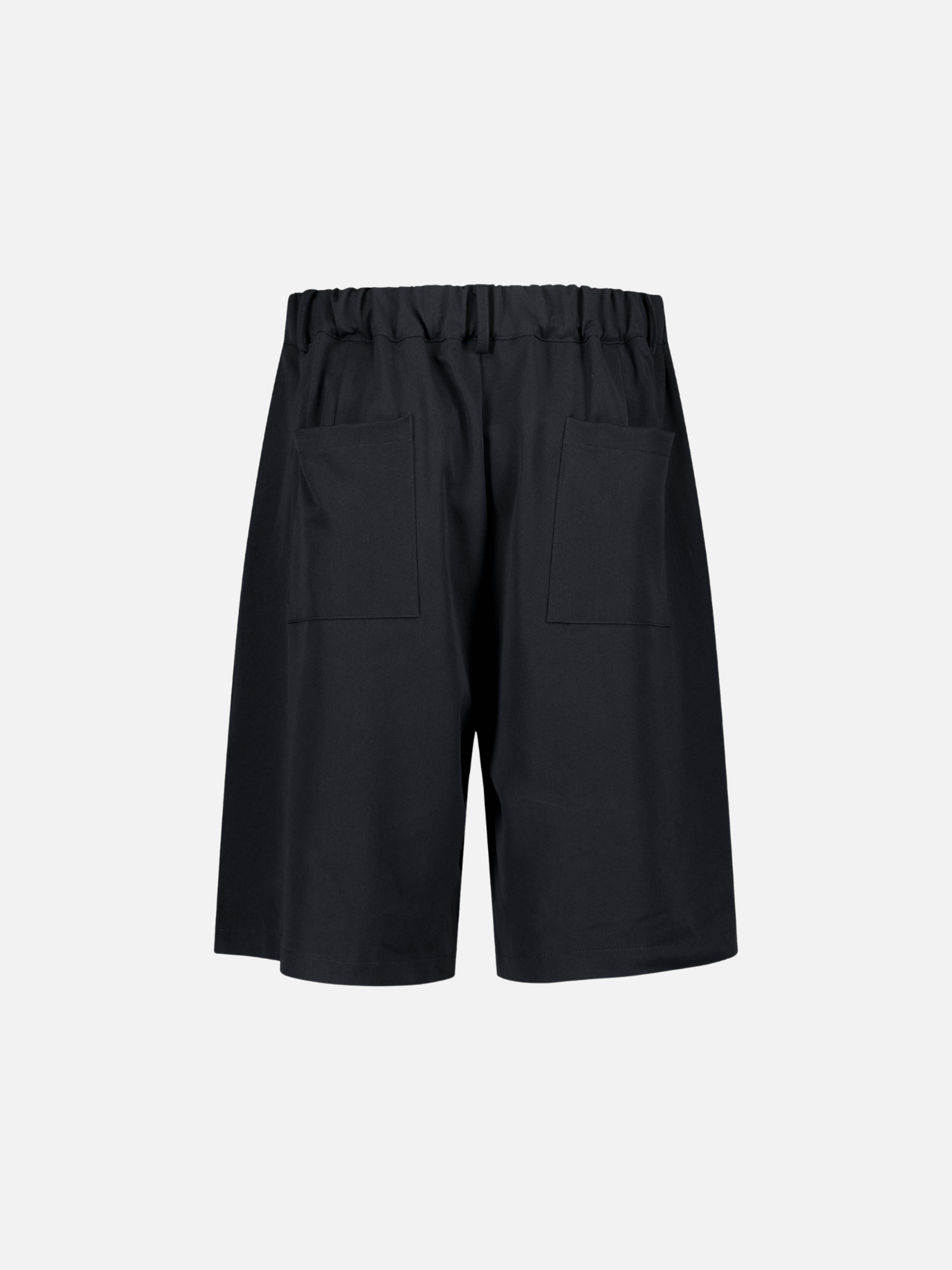 Back view of navy pleated shorts by Sweats EU, showcasing the stylish pleats and casual fit for men.