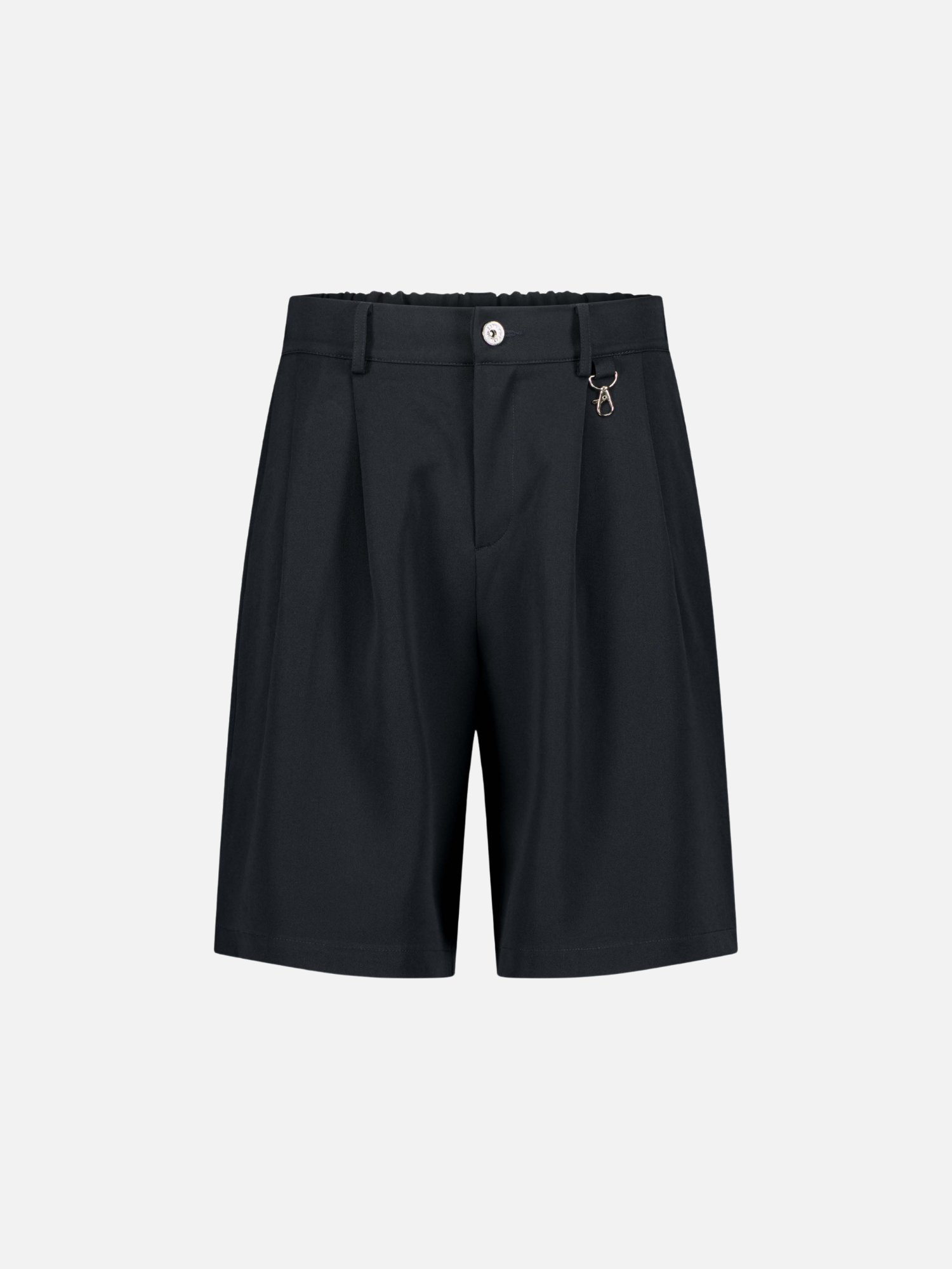 Navy pleated shorts from Sweats EU, front view showing tailored waistband and crisp pleats, perfect for casual summer wear.