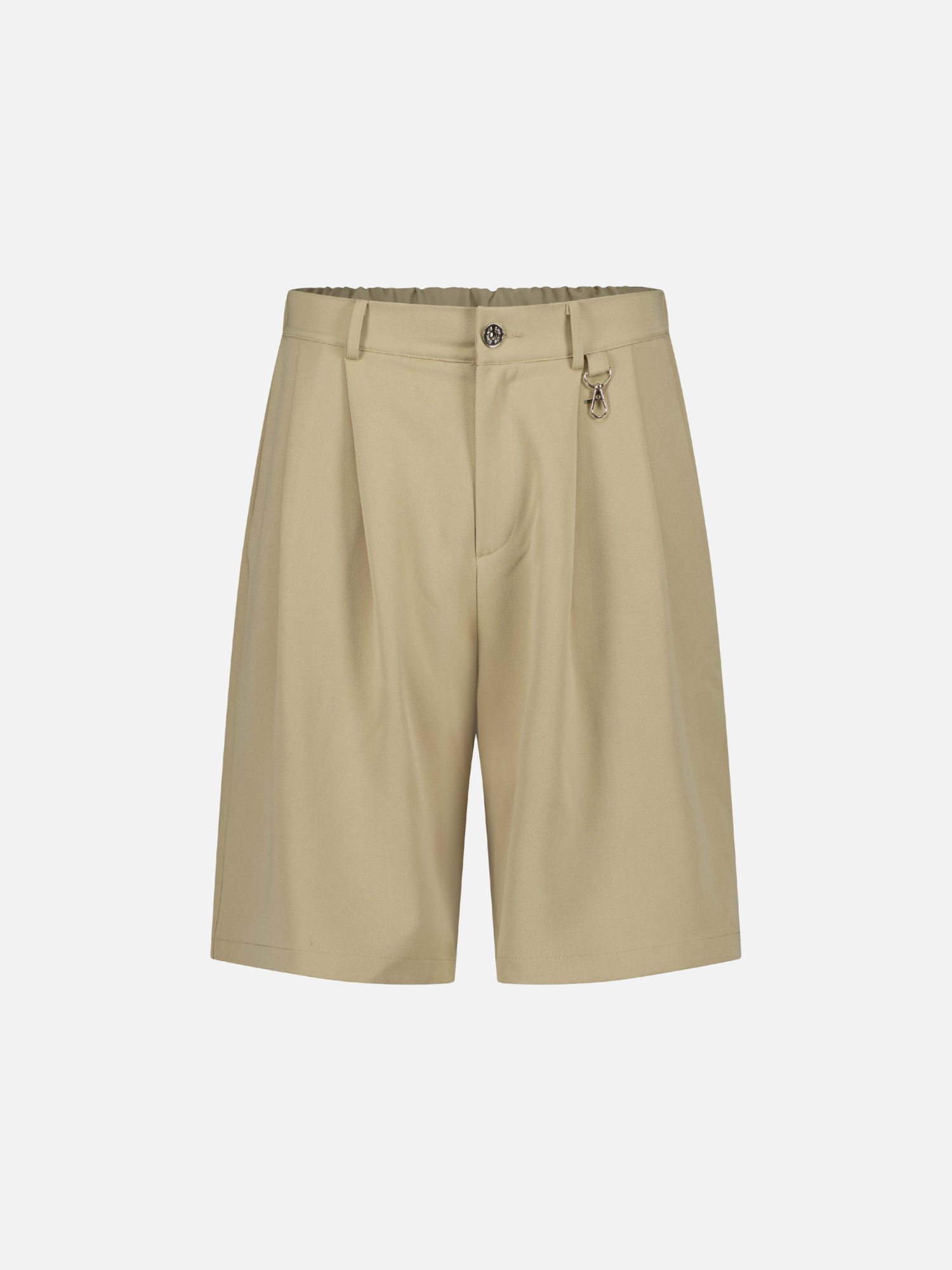 Sweats EU pleated short in sand color, front view showing lightweight fabric, relaxed fit, and stylish design.