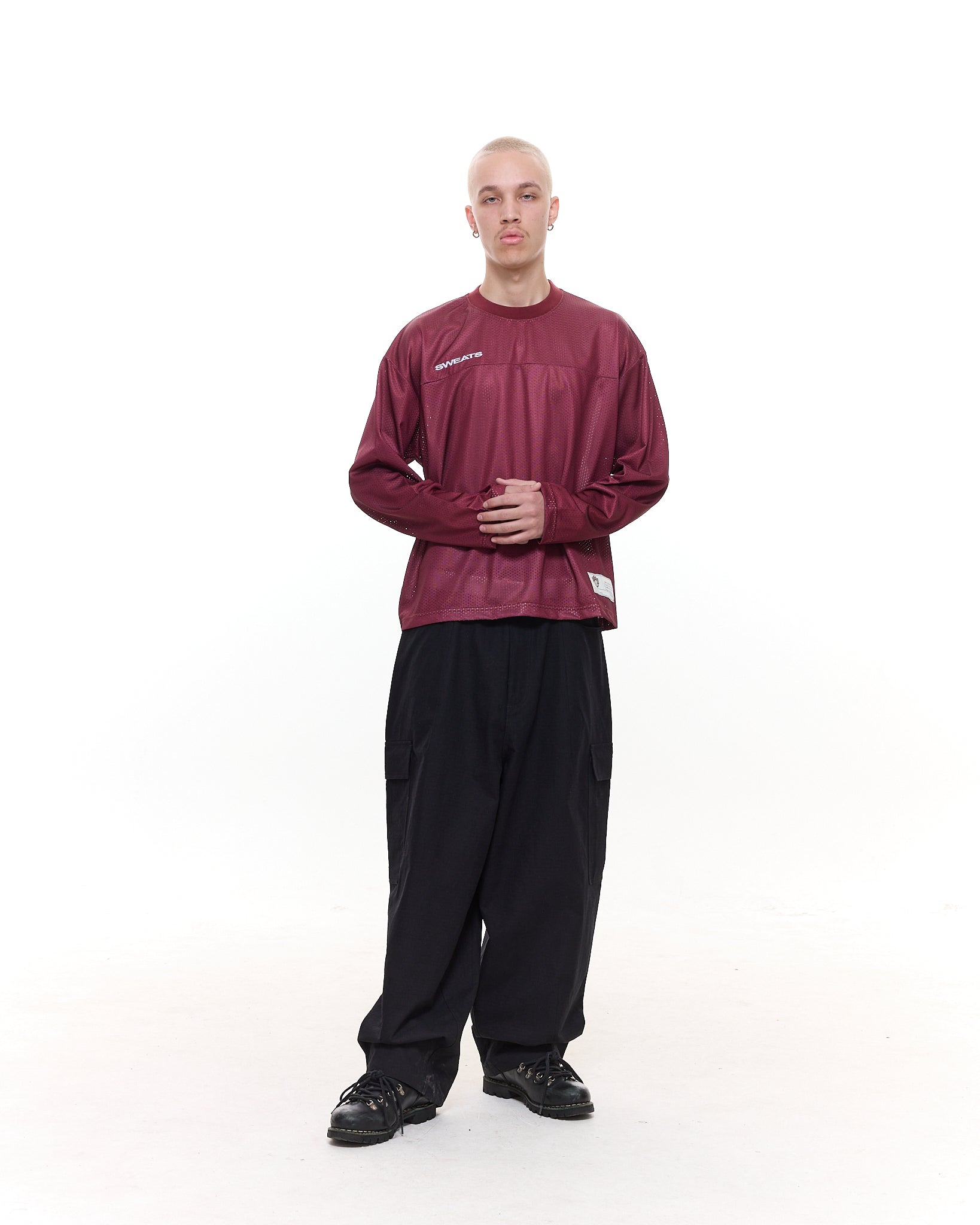 MESH LS T-SHIRT - BURGUNDY - SWEATS EU