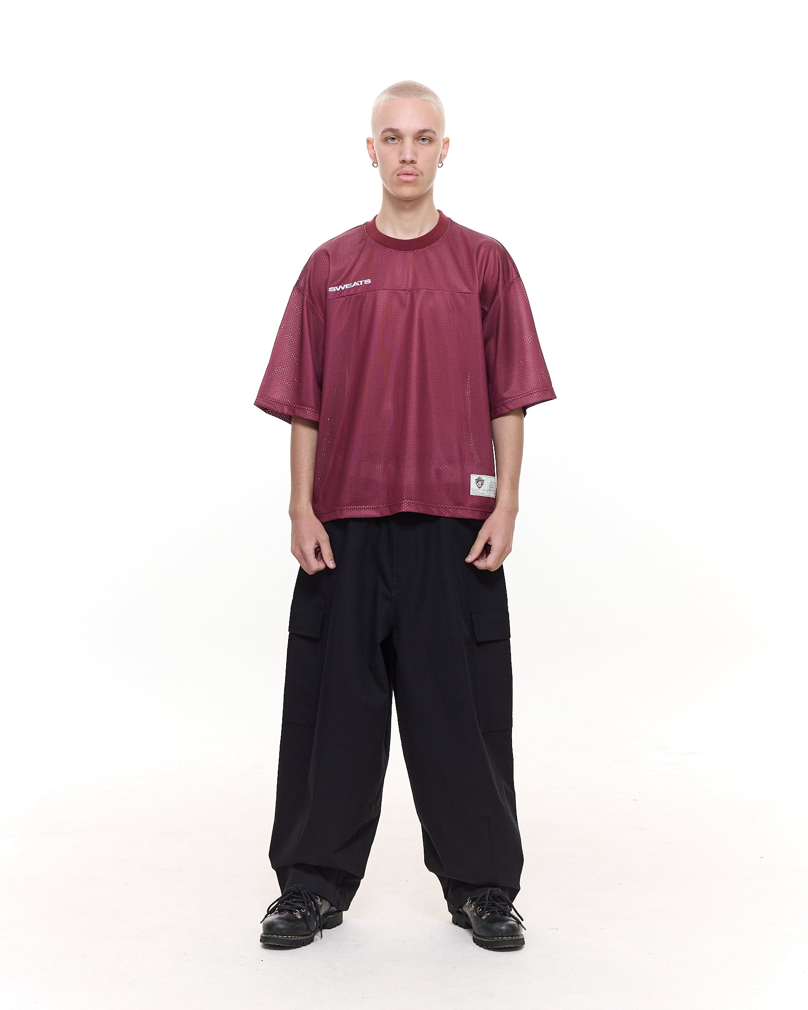 MESH SS T-SHIRT - BURGUNDY - SWEATS EU