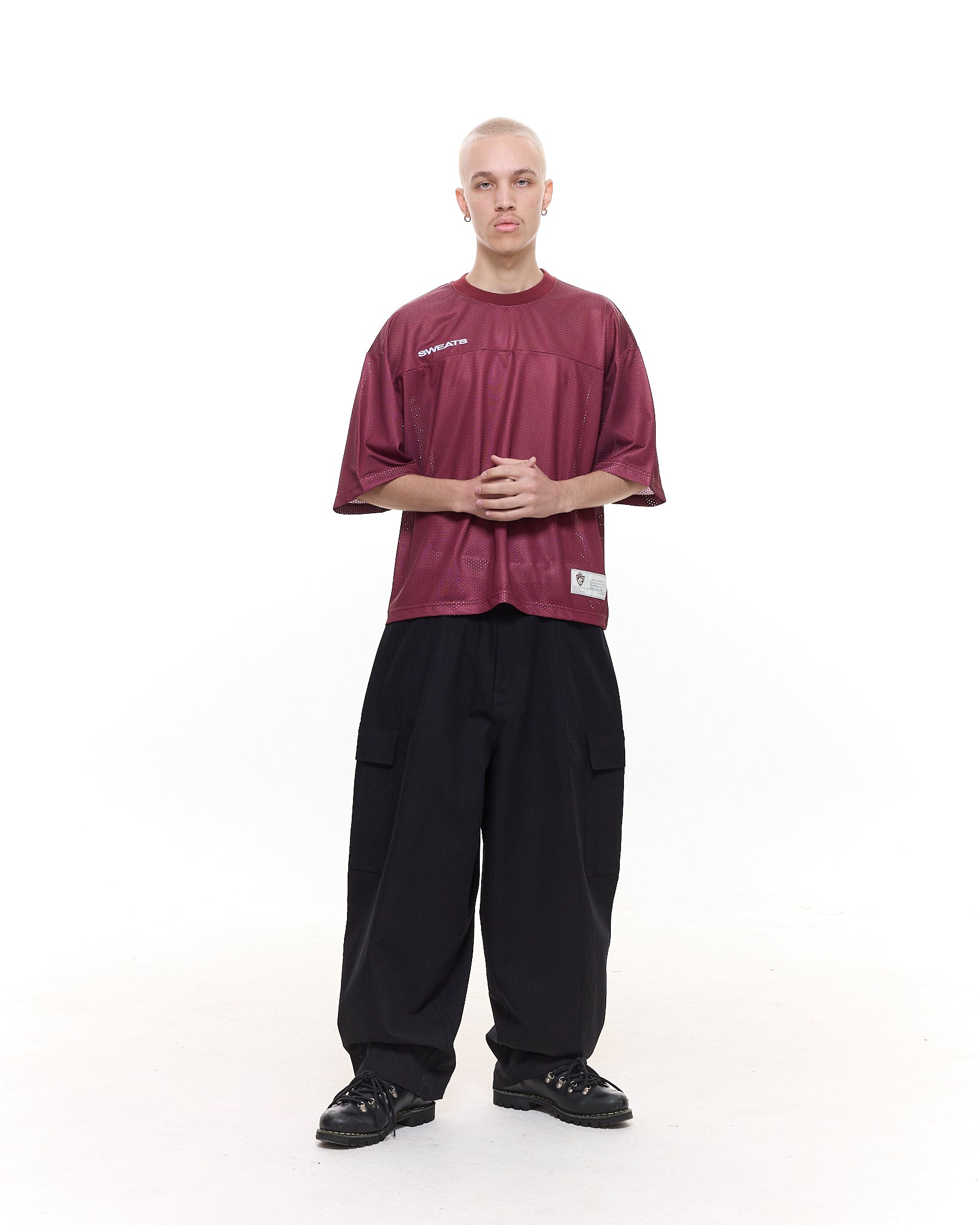 MESH SS T-SHIRT - BURGUNDY - SWEATS EU
