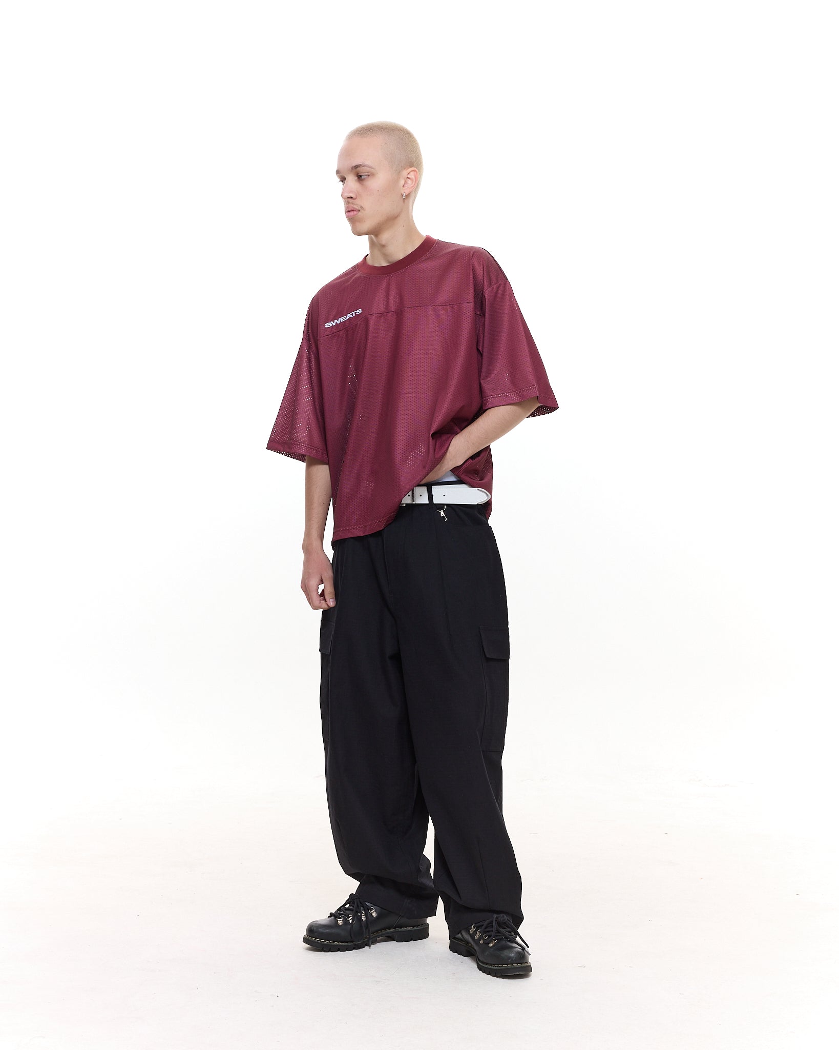 MESH SS T-SHIRT - BURGUNDY - SWEATS EU
