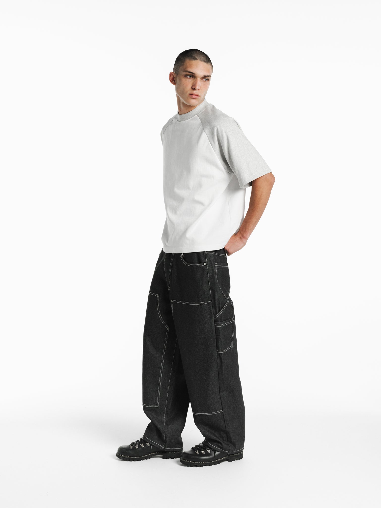 White and Arctic raglan short-sleeve T-shirt from SWEATS EU, shown in a casual fashion look.