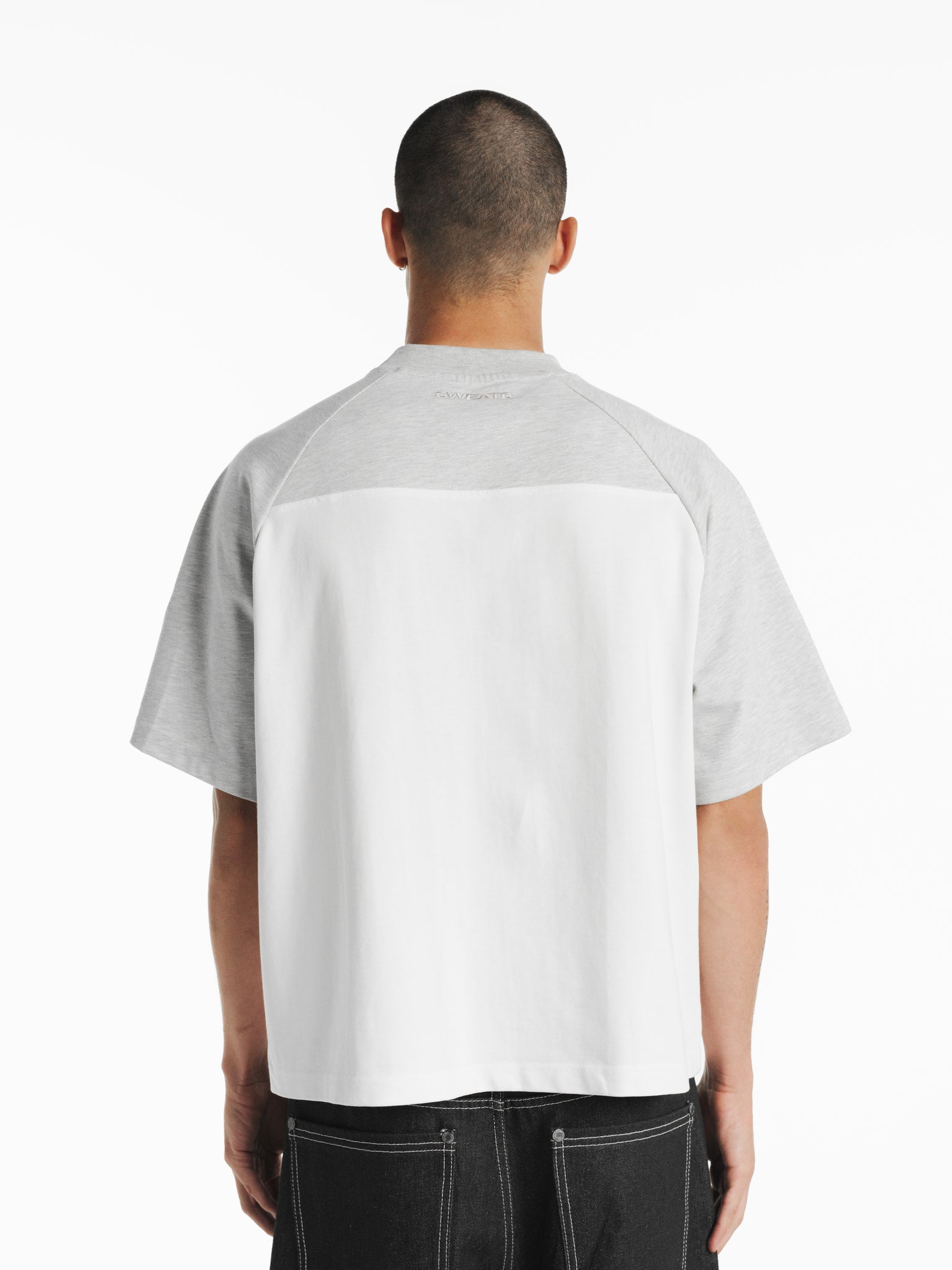 White and Arctic raglan short sleeve T-shirt by SWEATS EU, featuring contrasting color sleeves and a casual fit.
