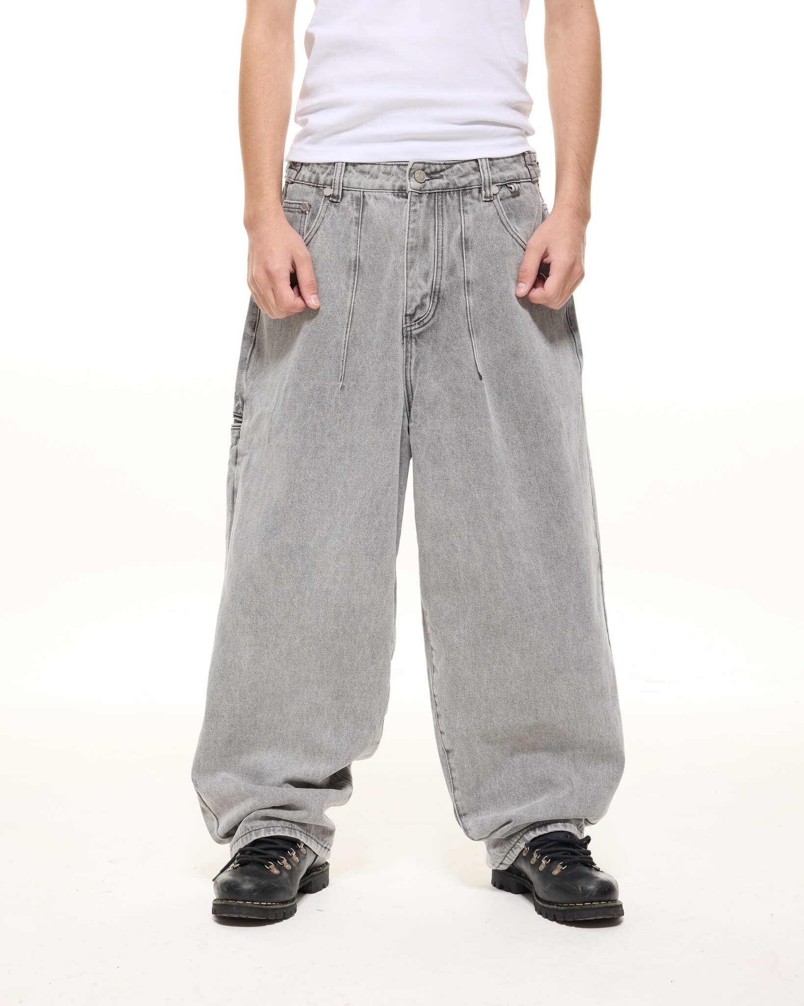 DENIM BAGGY JEANS - WASHED GREY - SWEATS EU
