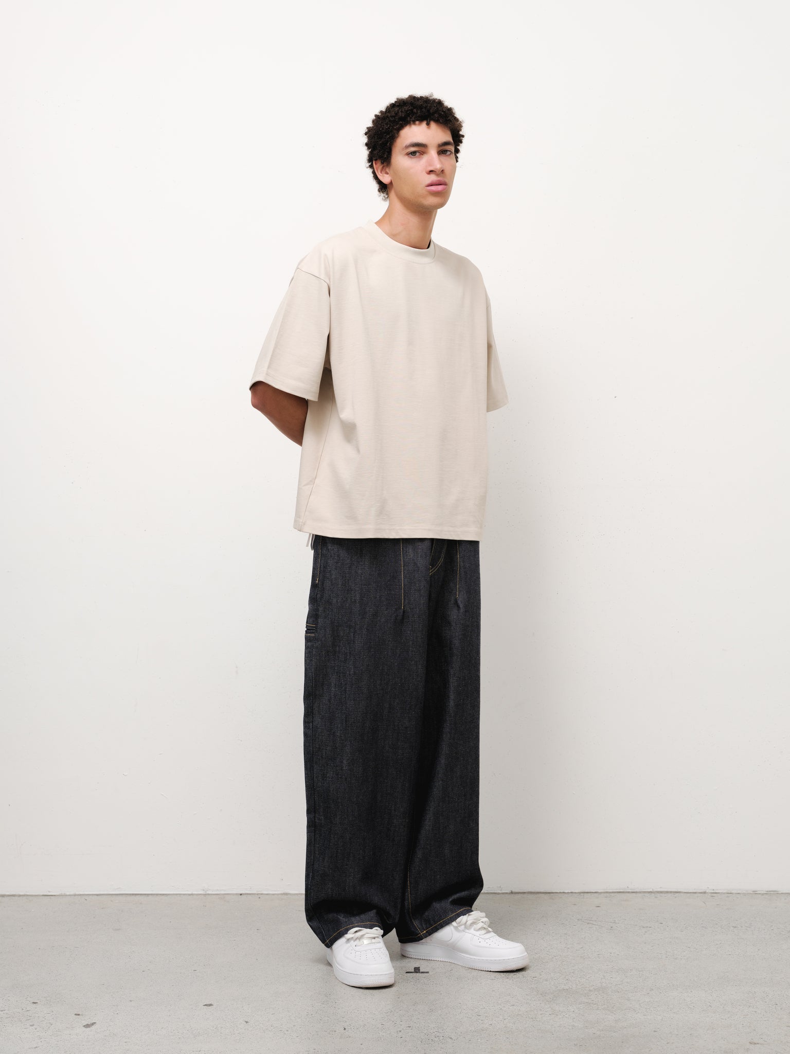 Sweats EU Signature Blank T-Shirt in oat color, front view showing classic crewneck design and soft cotton fabric.