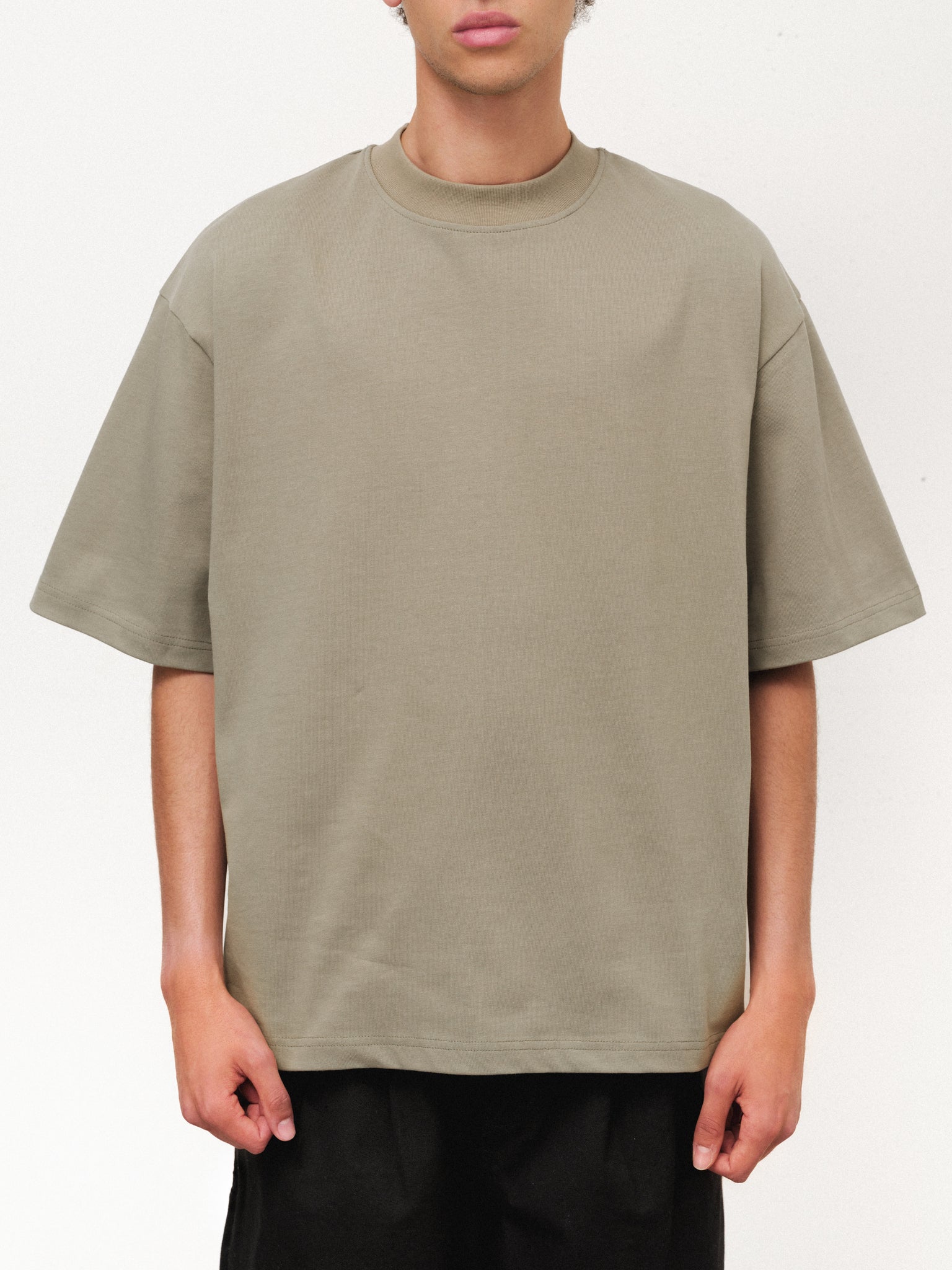 SWEATS EU SIGNATURE blank T-shirt in sage green, plain front view, made from soft fabric, casual fit, perfect for everyday wear.