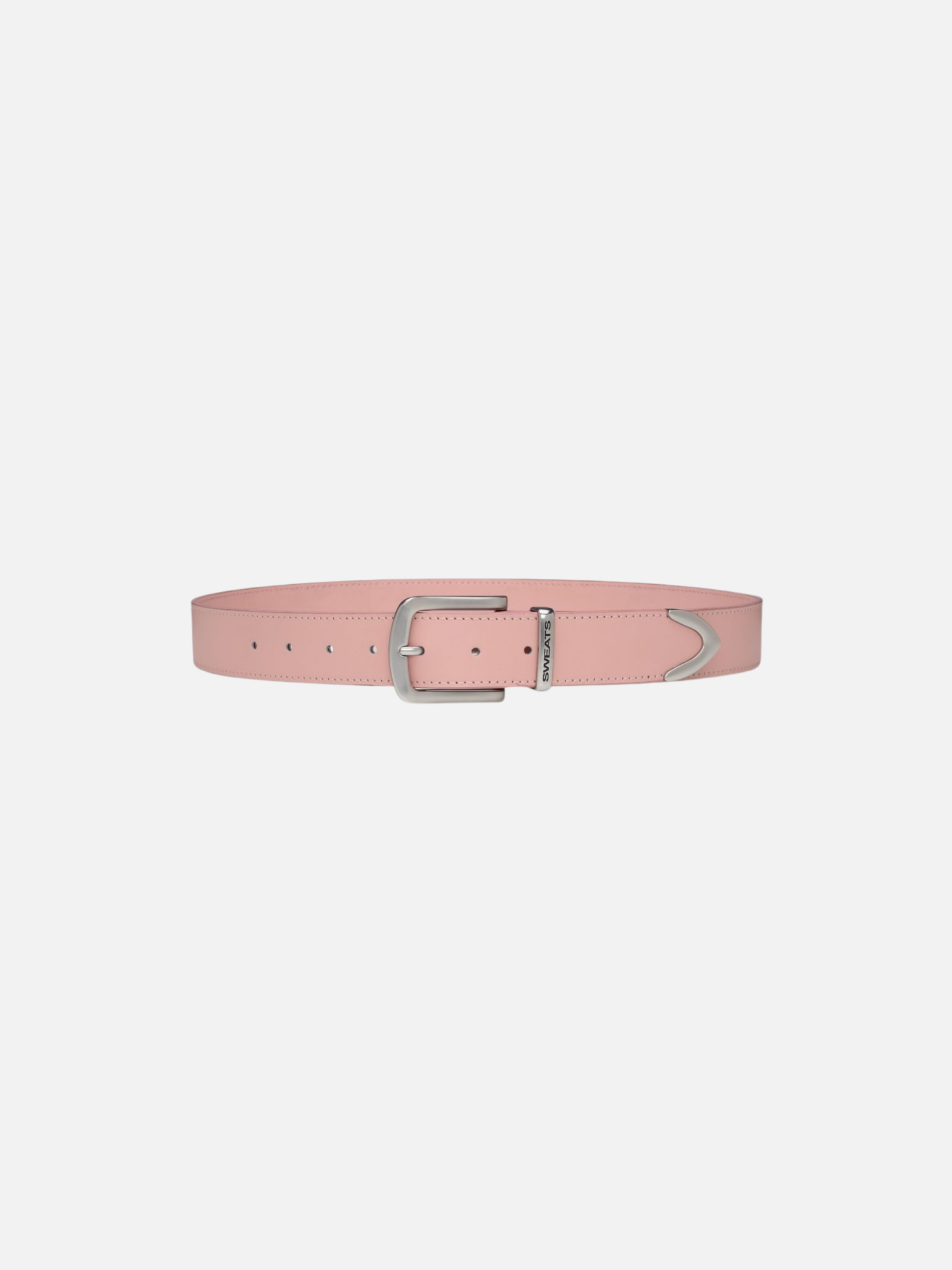 Pink leather belt from SWEATS EU featuring a sleek design and adjustable buckle for a stylish fit.