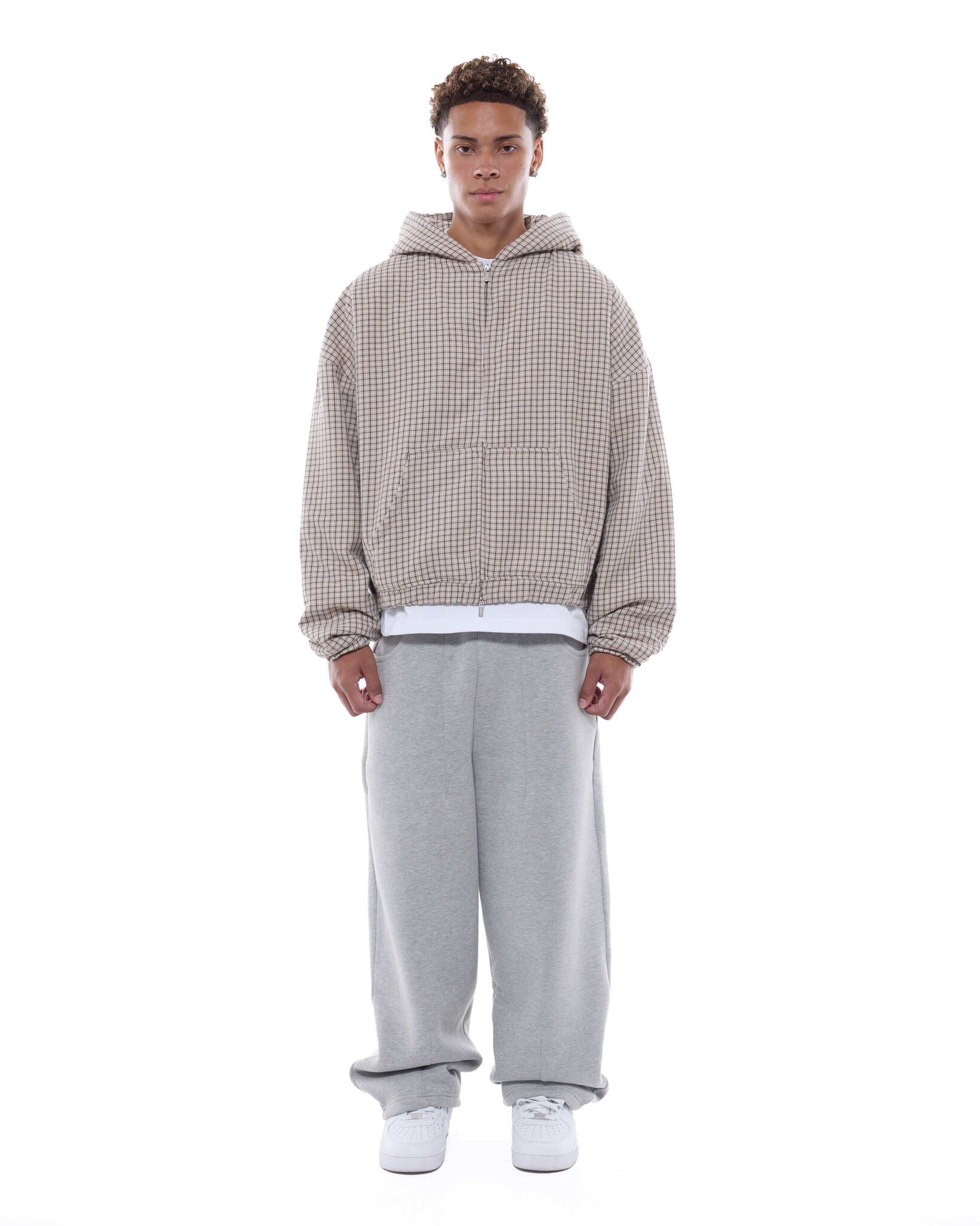 CHECKERED ZIP UP - CREAM/BLACK - SWEATS EU