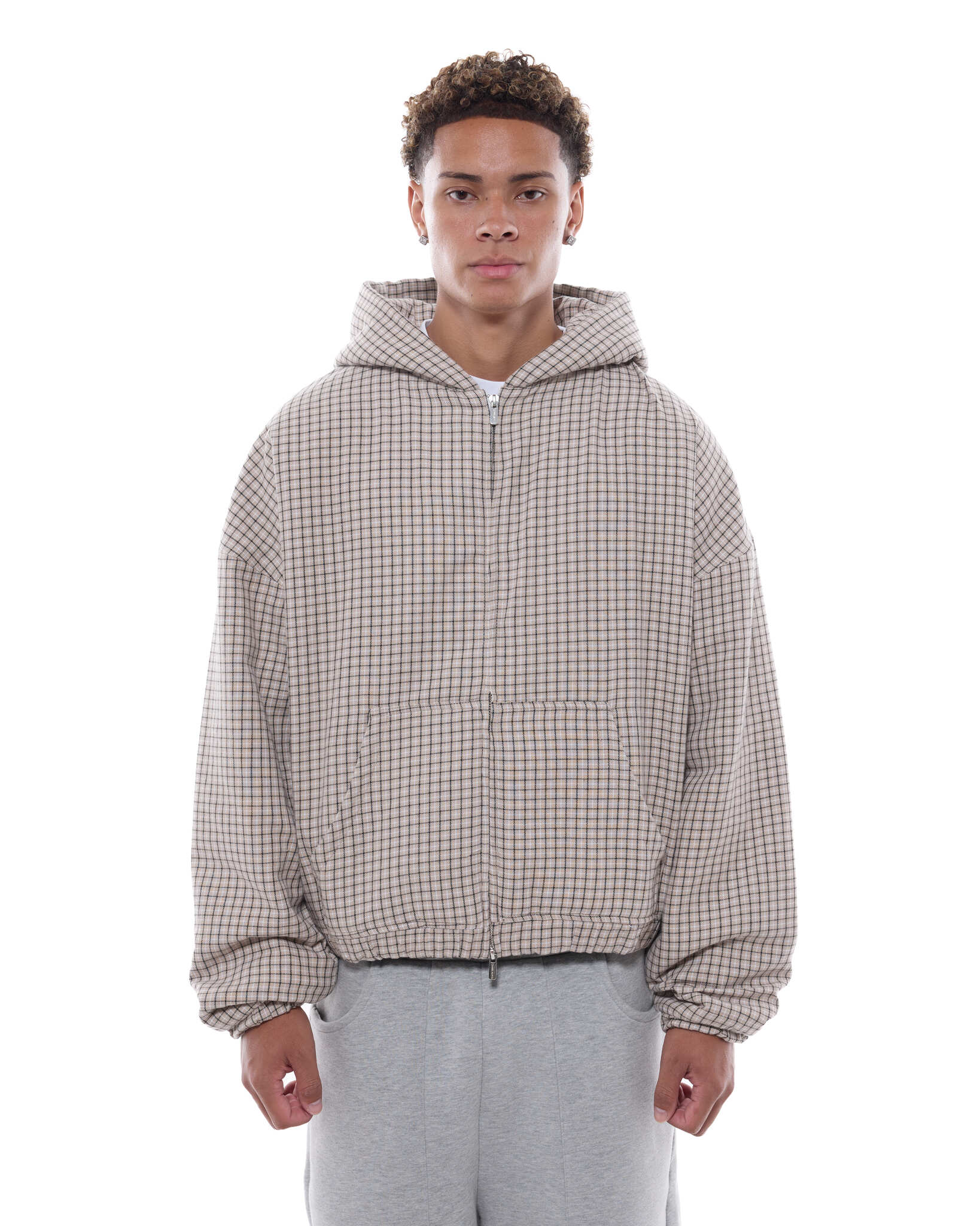 CHECKERED ZIP UP - CREAM/BLACK - SWEATS EU