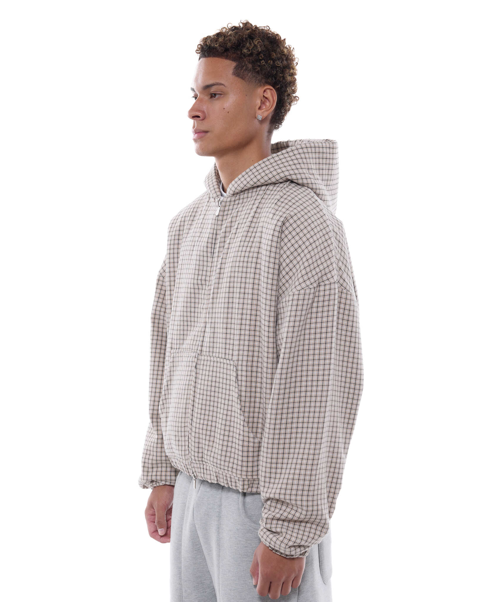CHECKERED ZIP UP - CREAM/BLACK - SWEATS EU