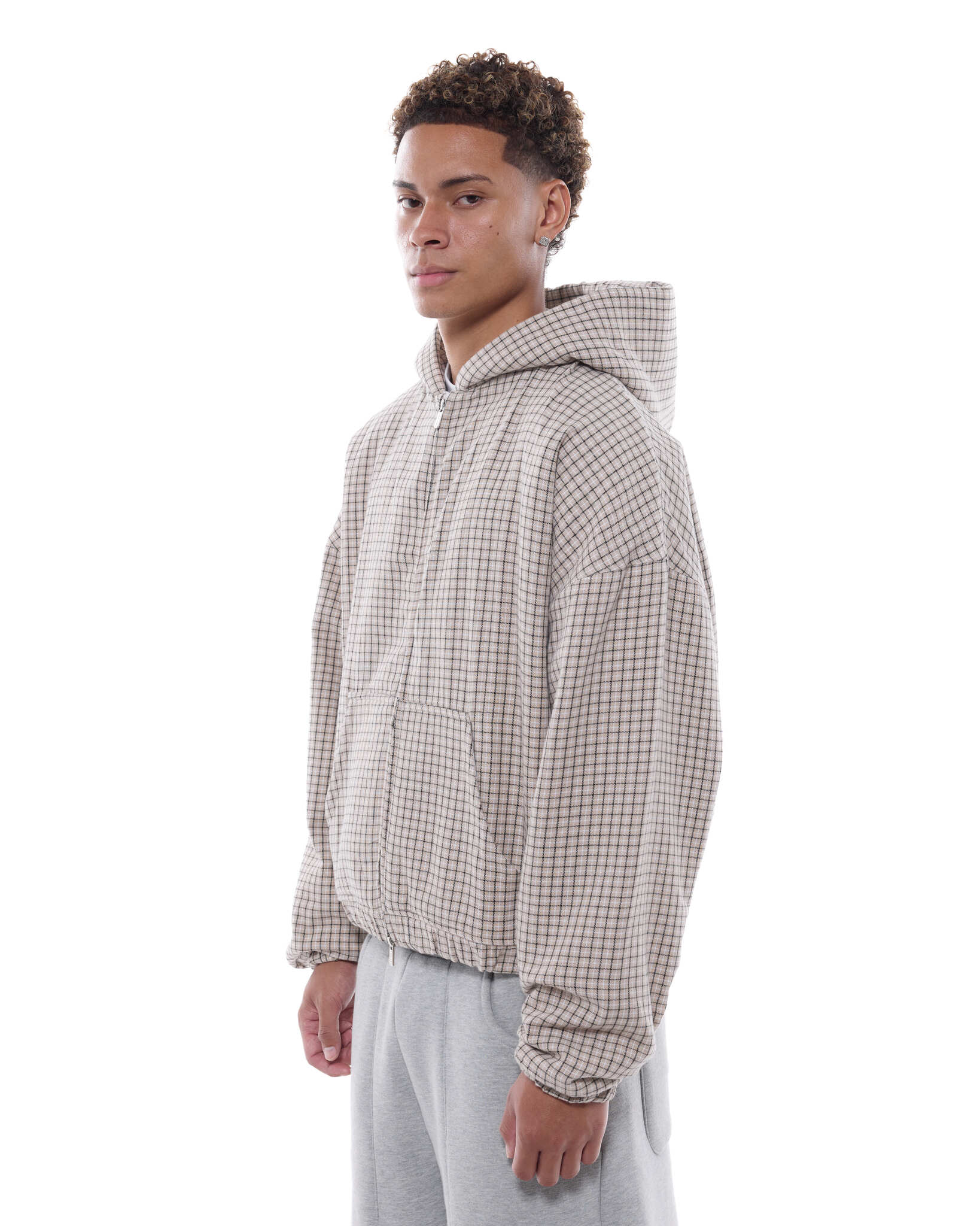 CHECKERED ZIP UP - CREAM/BLACK - SWEATS EU