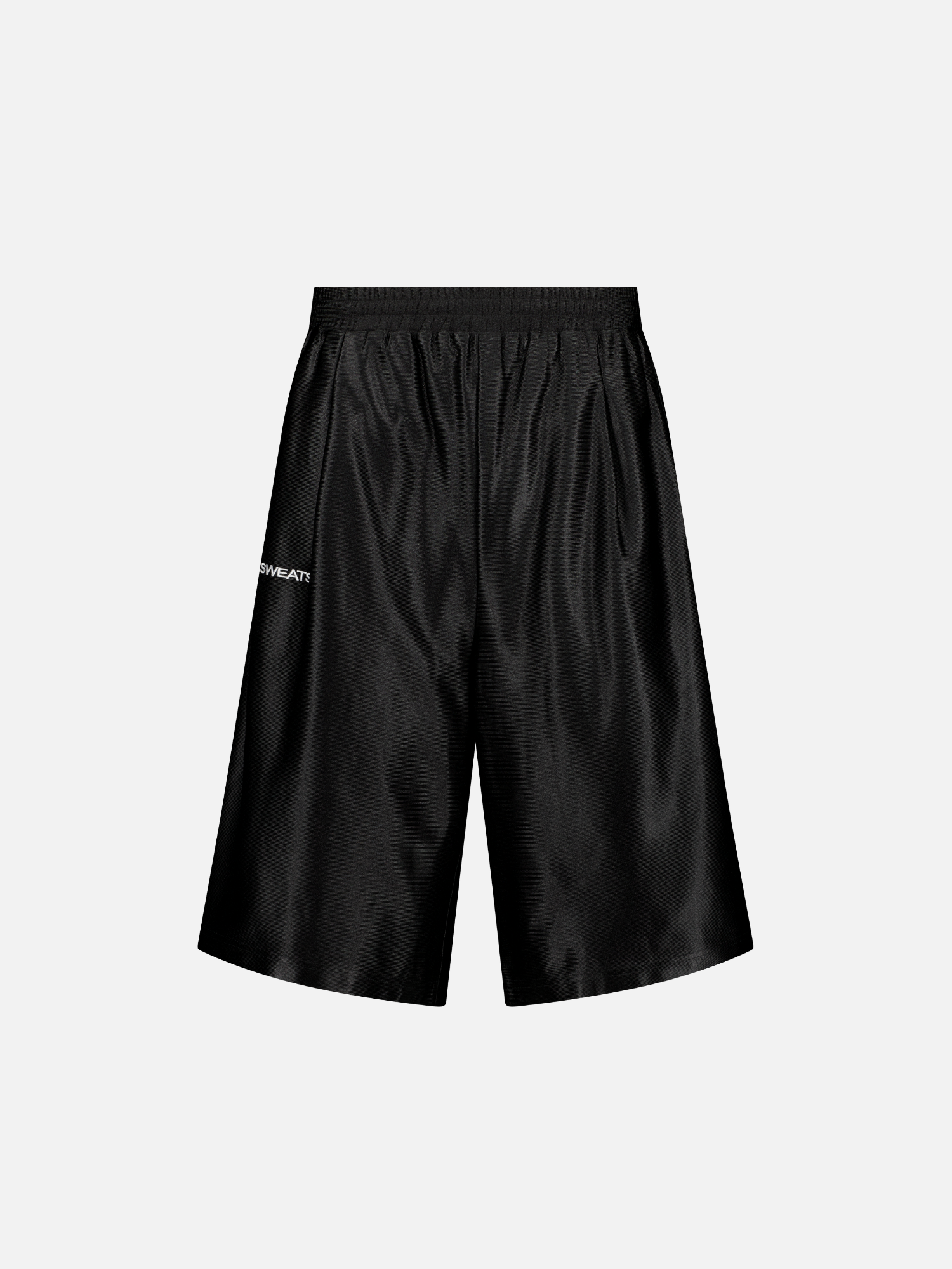 Black LEAGUE SHORTS by SWEATS EU, front view showcasing athletic fit and sleek design.