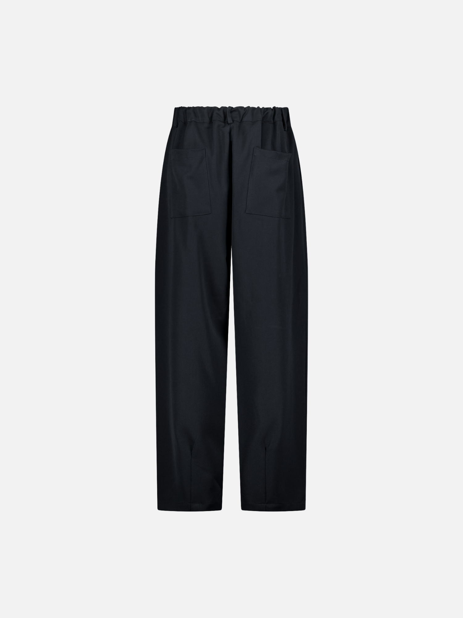 Back view of navy pleated pants by Sweats EU, showcasing tailored pleats and clean waistband for a stylish, comfortable fit.