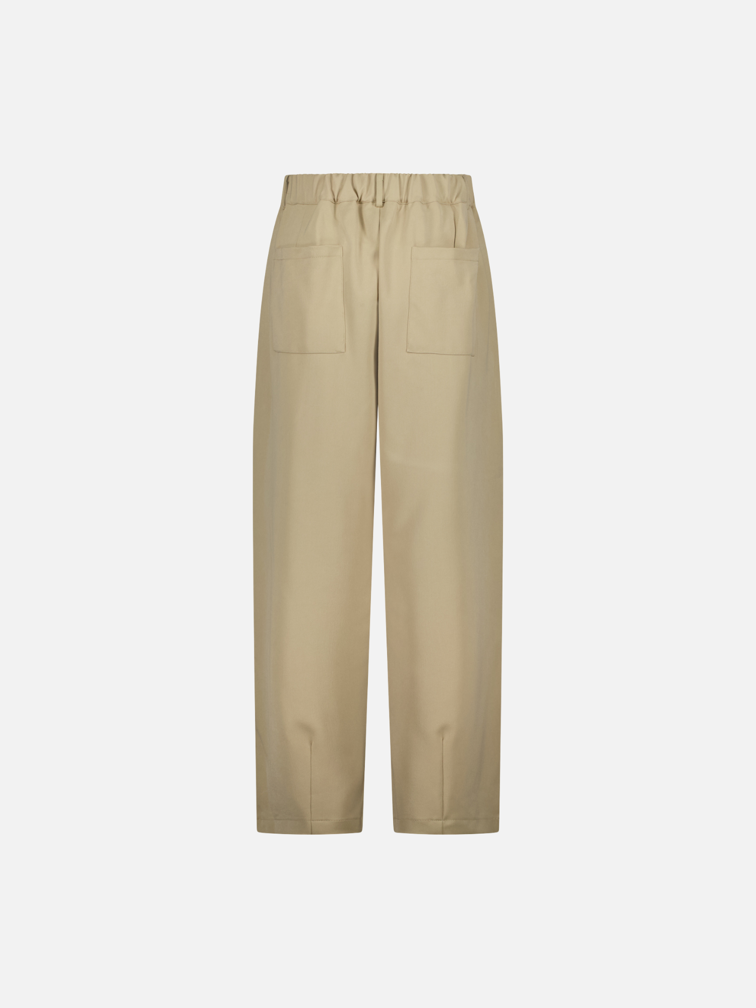 Back view of Sweats EU pleated sand-colored pants showing tailored pleats and relaxed fit.