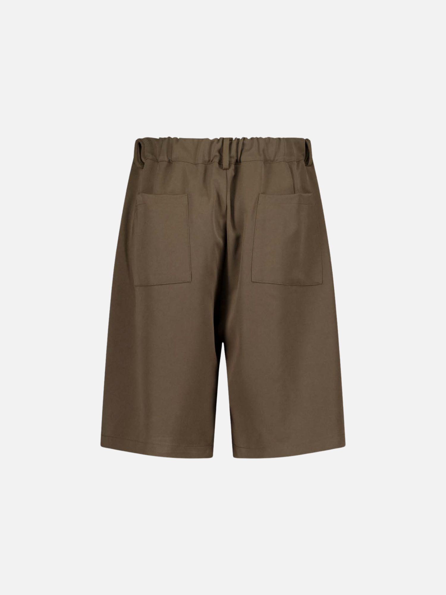 Back view of brown pleated shorts by Sweats EU, showcasing the stylish pleats and comfortable fit.