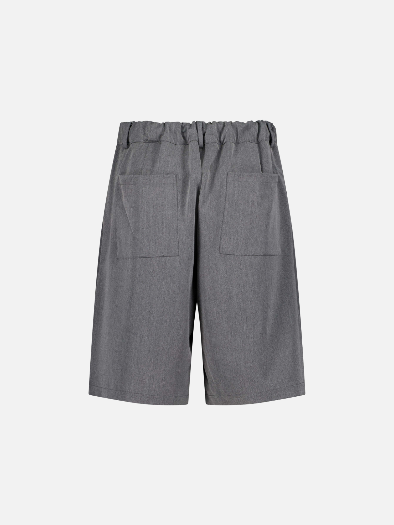 Back view of grey pleated shorts by Sweats EU, showcasing the stylish pleats and relaxed fit.