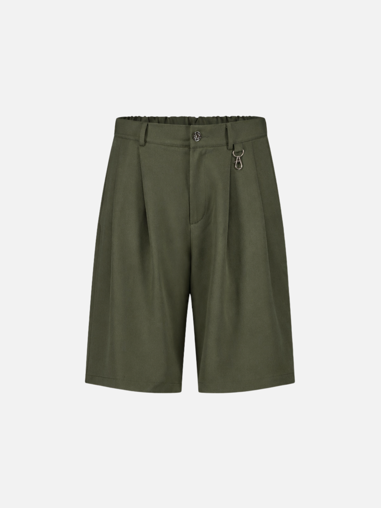 Olive green pleated shorts by SWEATS EU displayed from the front view.
