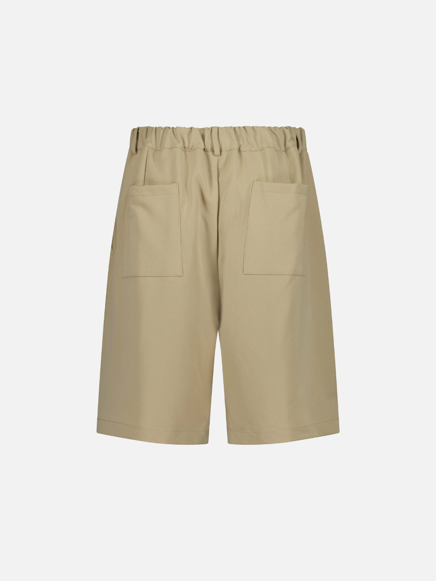 Back view of Sweats EU pleated sand-colored shorts for women, showcasing the stylish pleated design and relaxed fit.