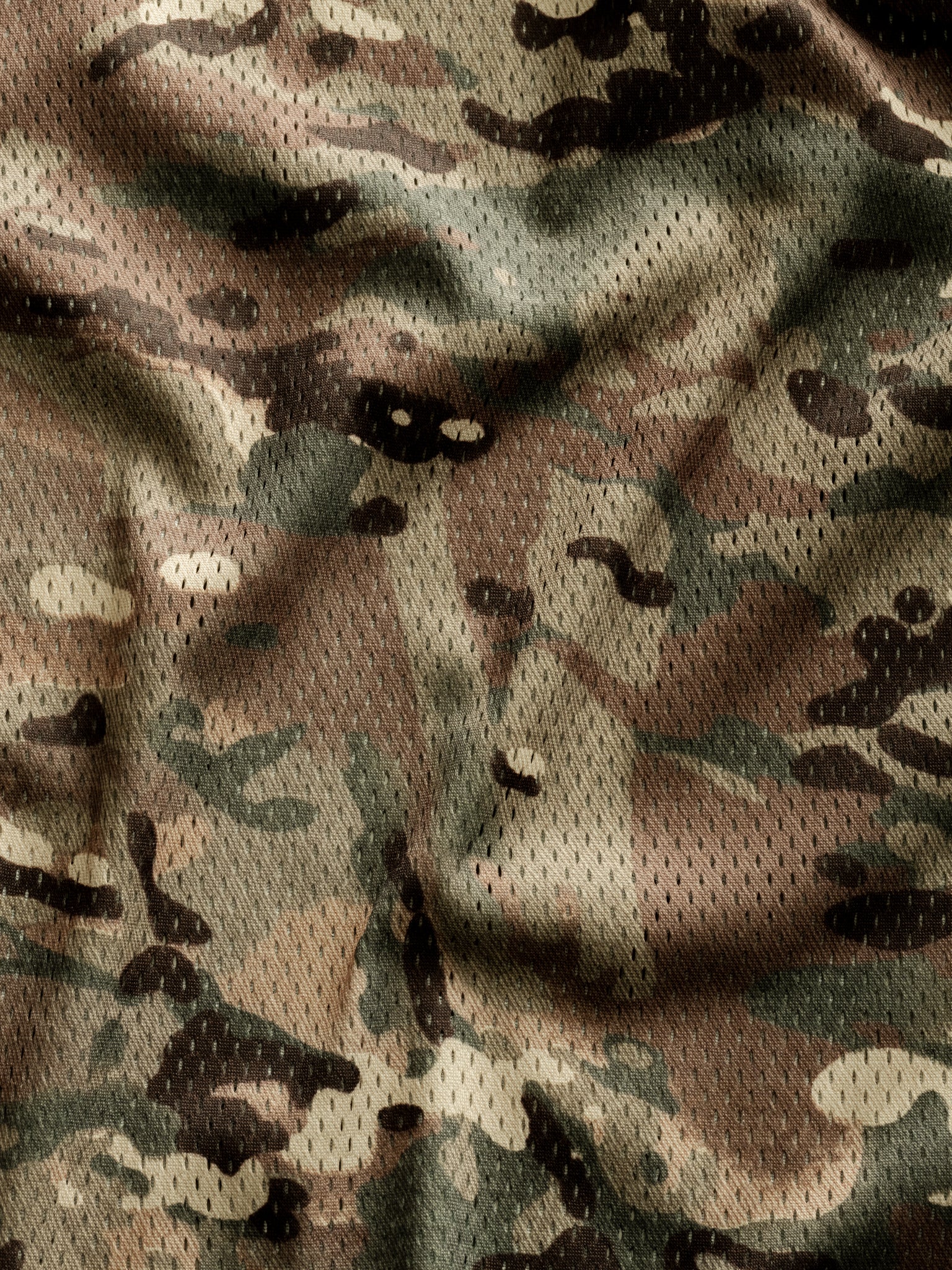 SWEATS EU V2 Mesh LS T-Shirt in camo, long sleeve design with breathable mesh fabric, laid flat on a neutral background.