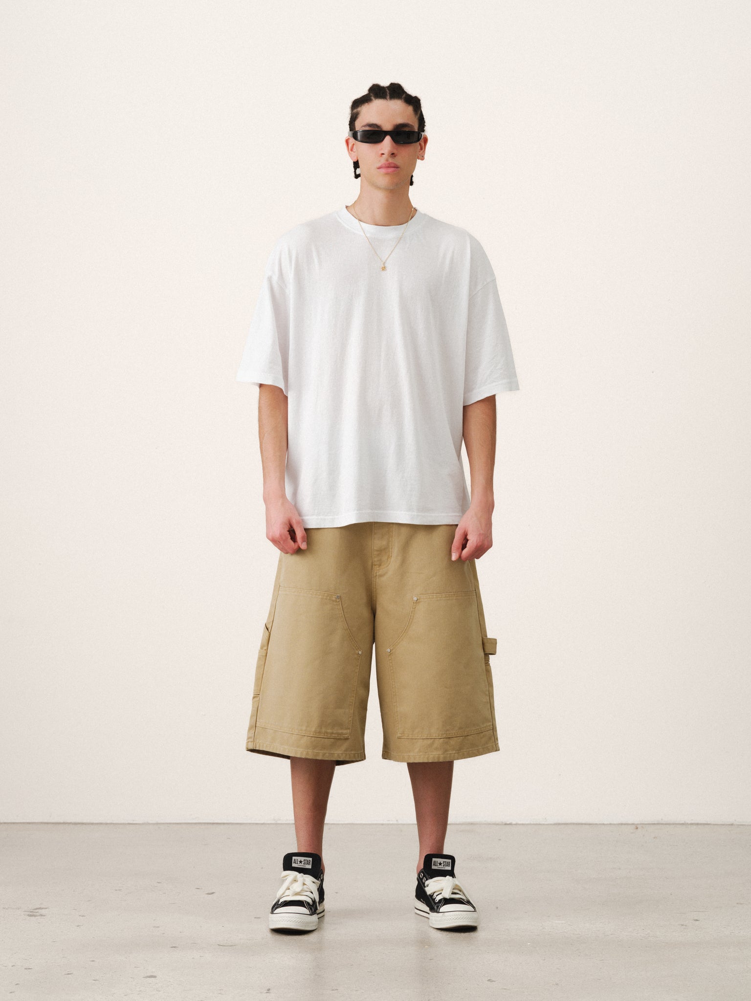 Sand-colored double knee shorts by SWEATS EU, featuring a casual fit and durable fabric, perfect for summer casual wear.