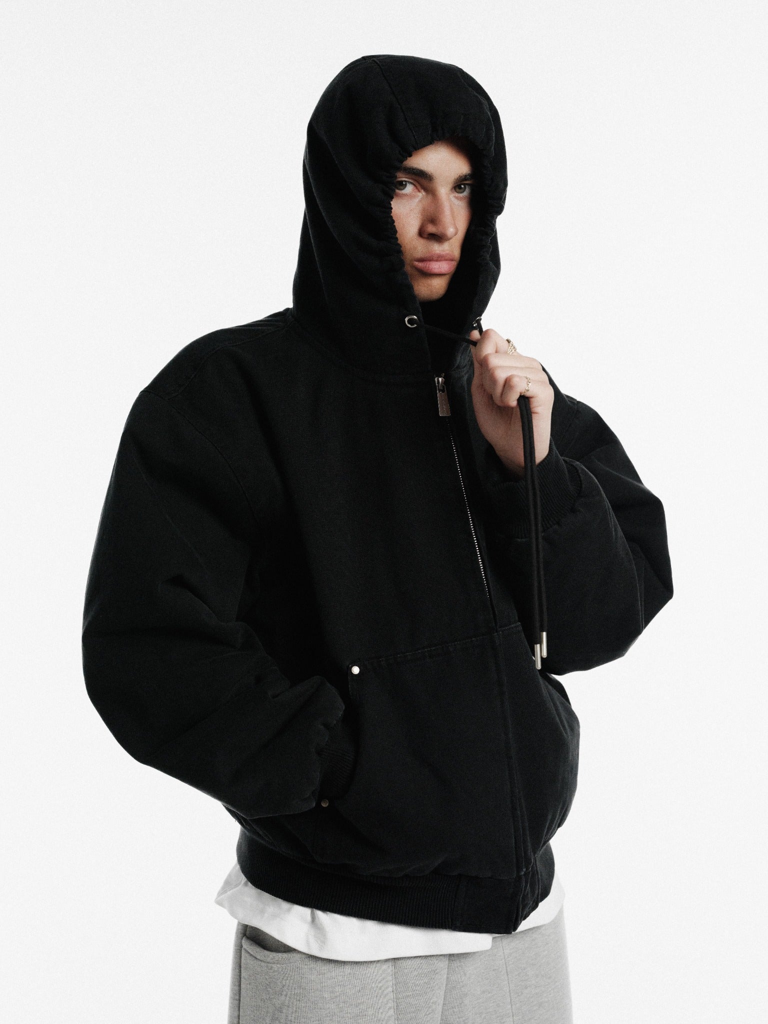 Washed black Workwear Hoodie by Sweats EU, featuring a comfortable fit and durable fabric, ideal for industrial or casual wear