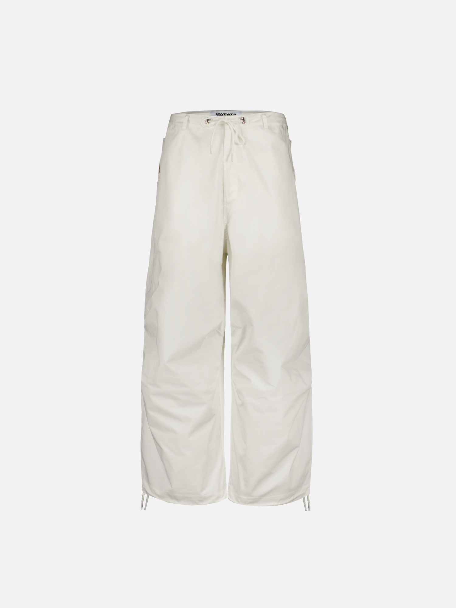 White V3 Flight Pant by Sweats EU, front view showing slim fit athletic pants with adjustable waistband and sleek design.