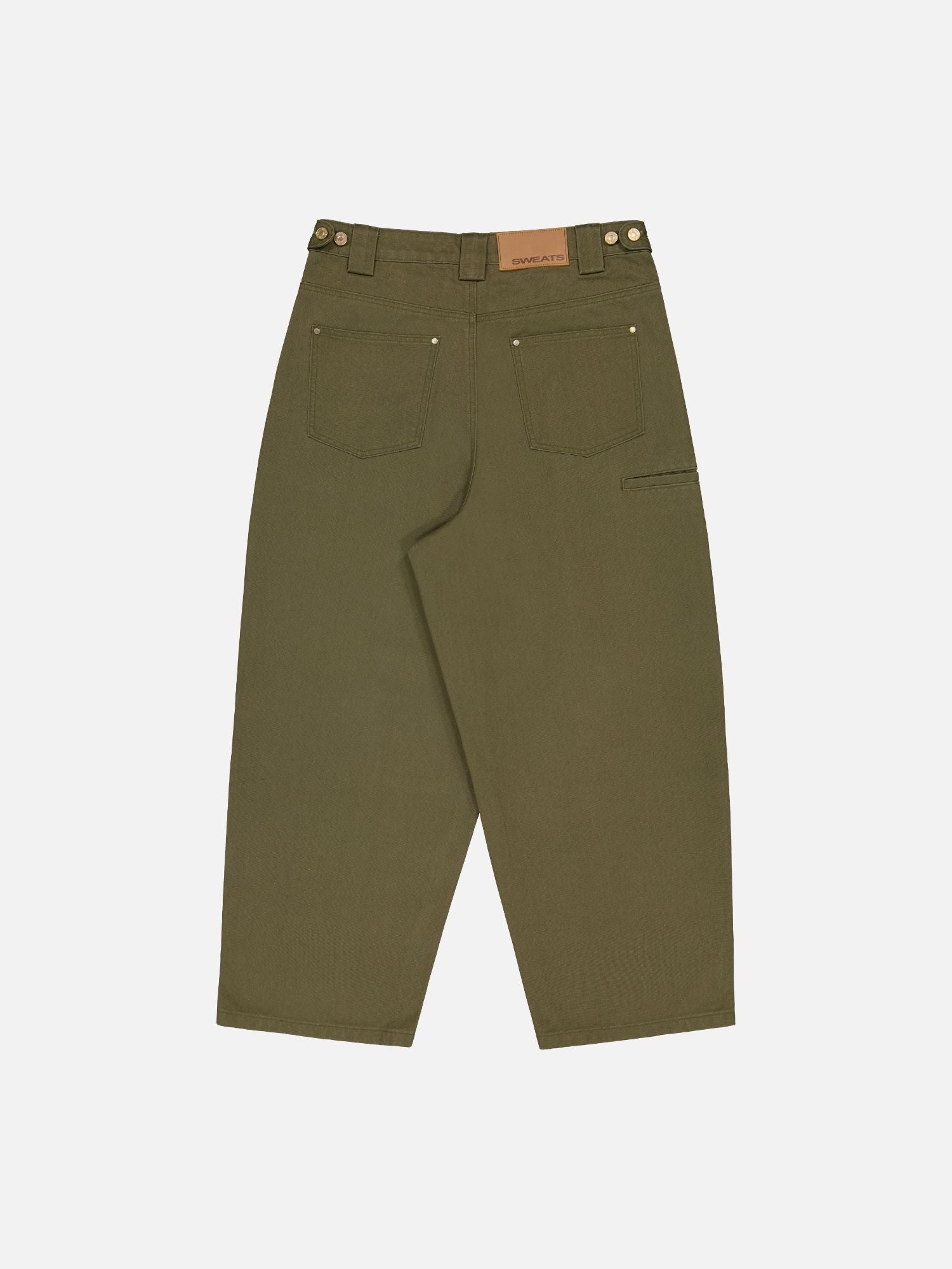 Olive workwear pants from SWEATS EU showing back view with sturdy fabric and functional design for durable workwear.