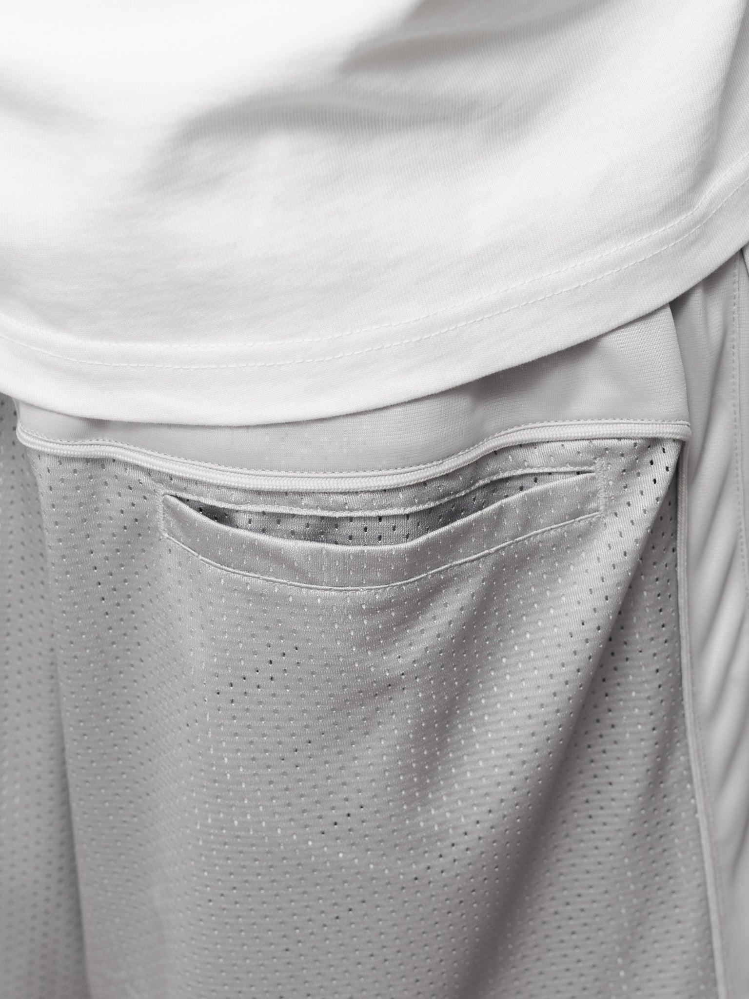 Grey mesh shorts from Sweats EU displayed on a neutral background, showcasing the fabric and design details.