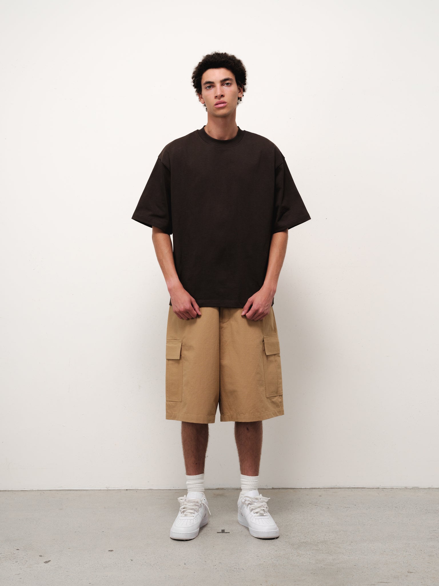 Sweats EU Signature Blank T-Shirt in Coffee color, plain front view, soft cotton fabric, casual fit, ideal for everyday wear.