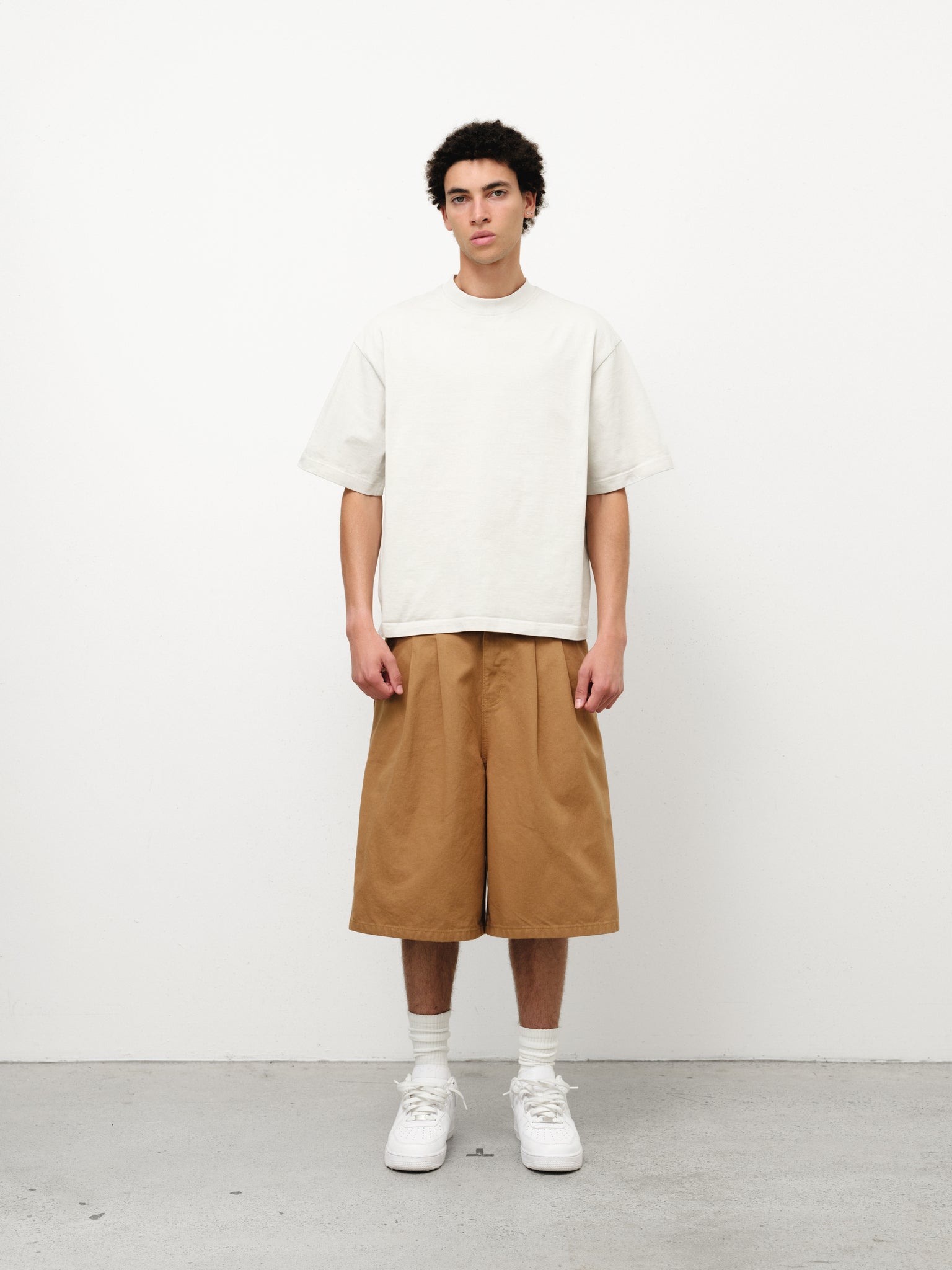 Tan workwear shorts by SWEATS EU, showing a full shot of the durable, comfortable shorts suited for industrial or casual wear.